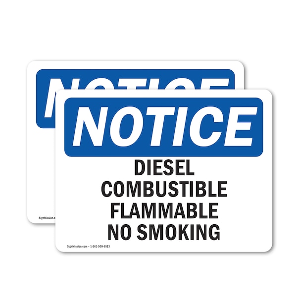 Signmission Diesel Combustible Flammable No Smoking OSHA Notice Sign, Vinyl Decal, 7in W x 5in L, 2PK OS-2PACK-NS-D-57-L-10988 - main